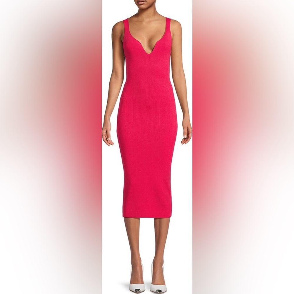 Reiss Pink Dakota Ribbed Knit Bodycon Dress Size Medium NWT - Picture 3 of 13